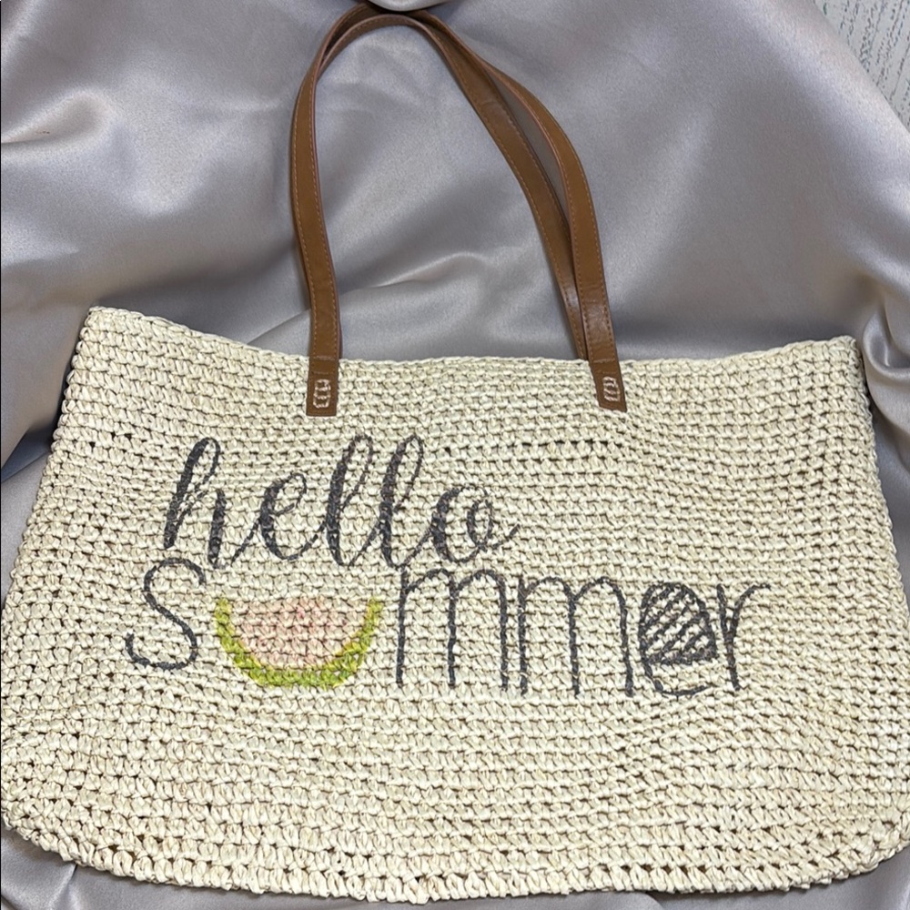 Hello Summer Straw Tote Bag